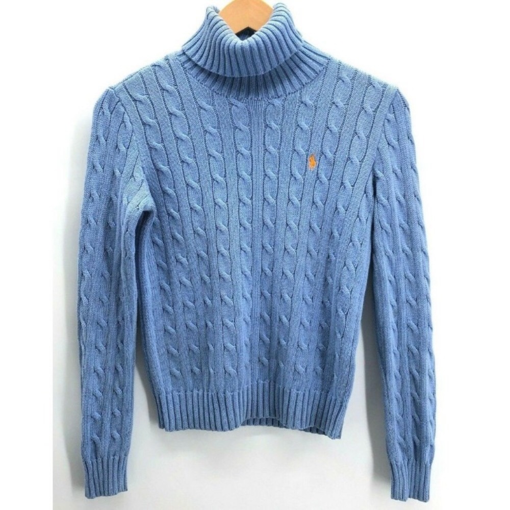RALPH LAUREN Sport Cable Knit Turtleneck Sweater in True Blue
